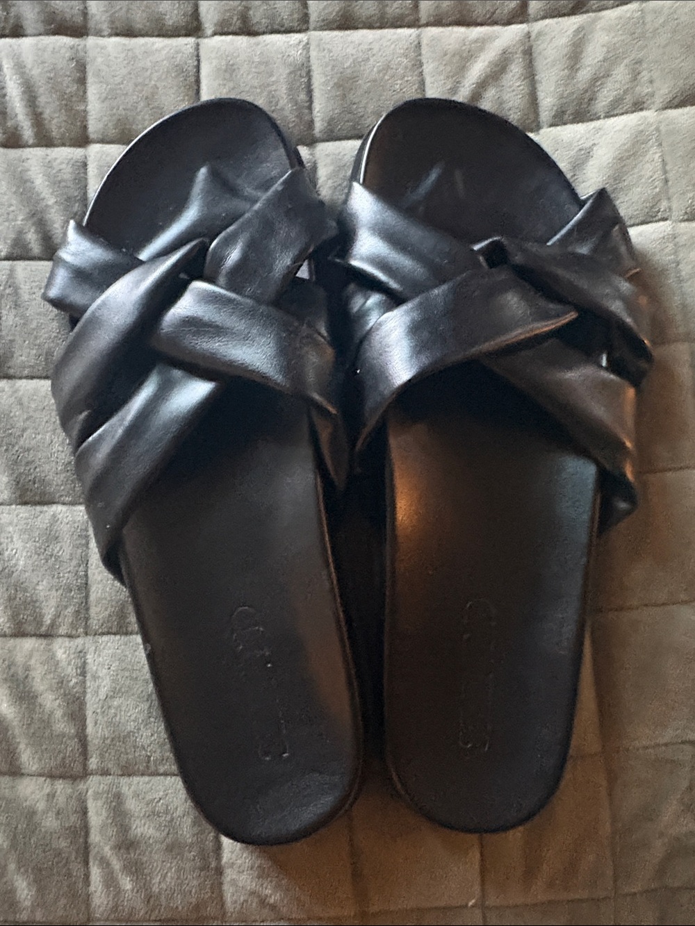 Anthropologie Black Crisscross Leather Slide Sandals